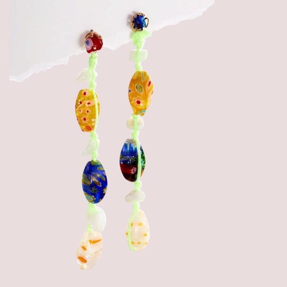 NWT! Free People Beaded‎ Dangle Earrings Neon Yellow $48 MSRP Ariana Ost